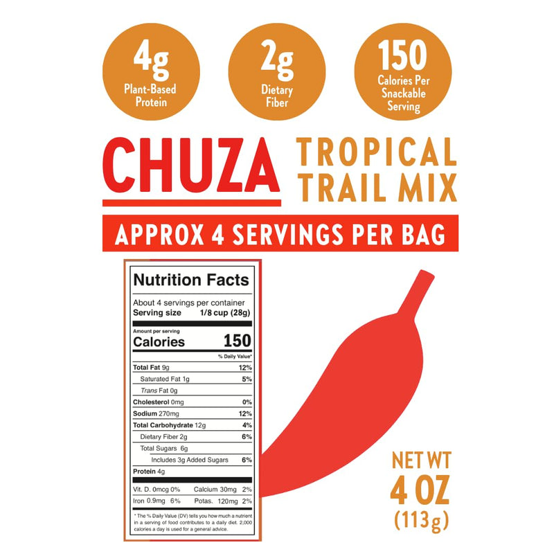 CHUZA Spicy Tropical Trail Mix – Bold & Crunchy Snack with 100% Mexican Spices – Peanuts, Almonds, Cashews, Sesame Chips, Corn Nuts & Dried Pineapples – No Cholesterol, High Protein – 4 oz