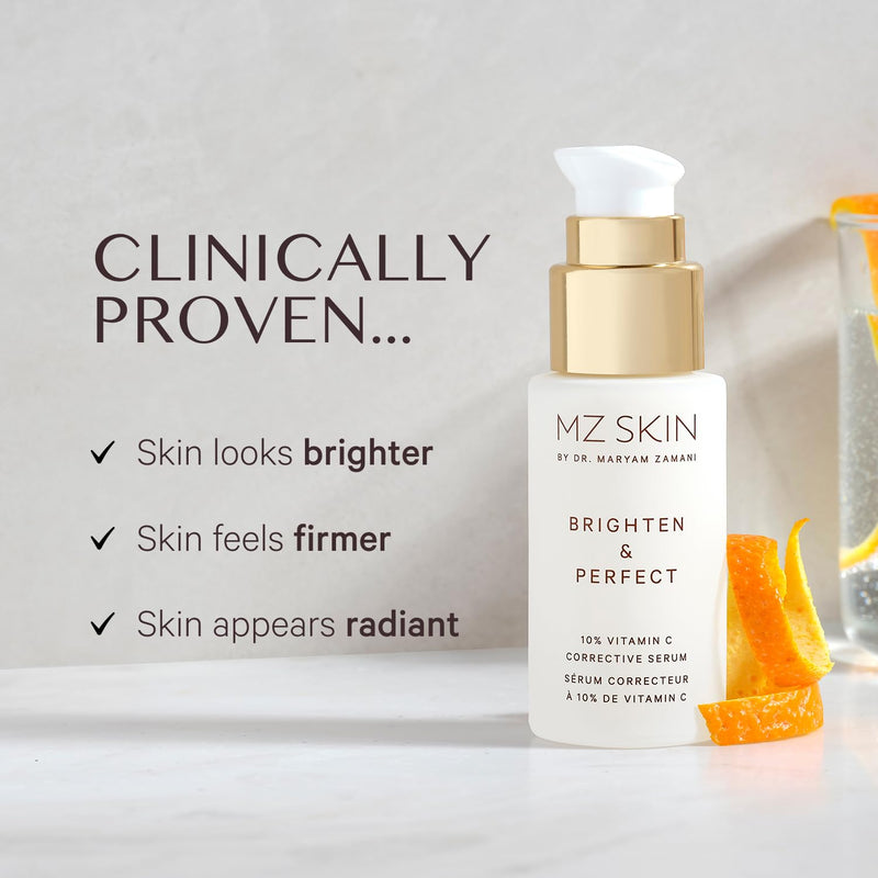 MZ SKIN Brighten & Perfect Vitamin C Serum 1.01 fl oz - 10% Brightening Treatment for Dark Spots, Pigmentation to Reveal Glowing Renewed Skin, With Tranexamic Acid