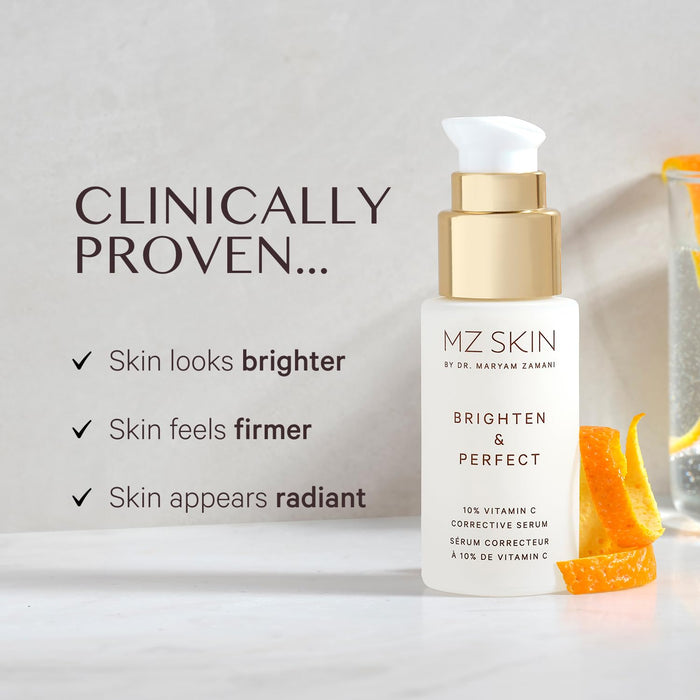 MZ SKIN Brighten & Perfect Vitamin C Serum 1.01 fl oz - 10% Brightening Treatment for Dark Spots, Pigmentation to Reveal Glowing Renewed Skin, With Tranexamic Acid