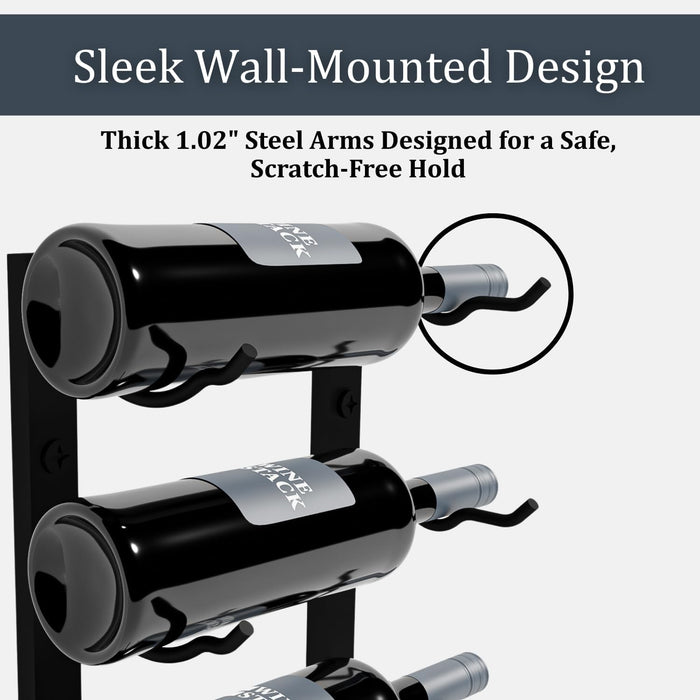 9-Bottle Black Metal Wall Mounted Wine Rack – Modern Industrial Wine Bottle Storage Organizer for Home Bar, Kitchen, Dining Area & Wine Cellar