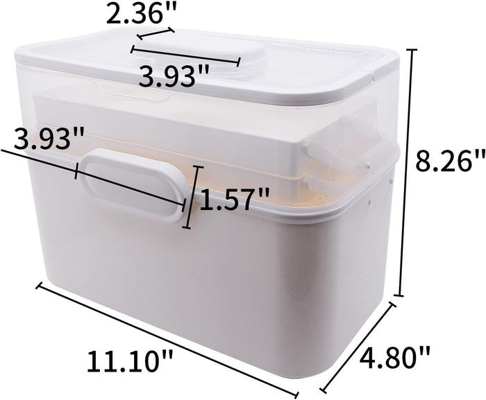 Saim 3-Layer First Aid Organizer Multipurpose Storage Box with Handle and Dividers, Portable Tackle Box, Art Craft Case for Sewing Supplies Medicine Cosmetic,Cosmetic Household Organizer - White