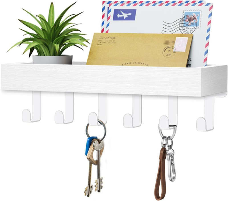 Key Holder Wall Mount Adhesive Magnetic - Hanging Key Hooks with Mail Organizer Tray for Wallet House - Keys Hanger Rack with Shelf for Camper Entryway Door Home Living Room Decor Large Rustic