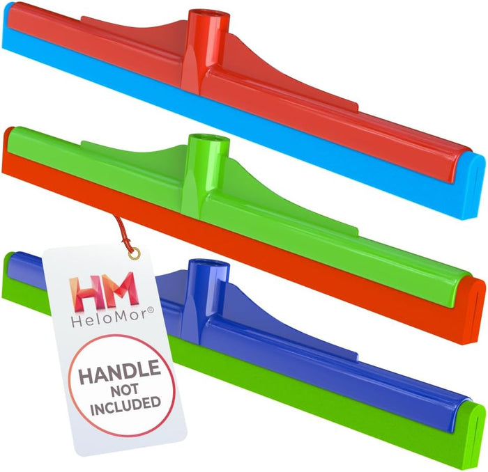 HELOMOR Floor Squeegee Wiper Heads 3-Pack Refill Mop Foam Dual Moss, 16" L For Cleaning Indoor Kitchen Households & Offices Scooping & Drying Water On Wood Parquet Concrete Tile Bathroom Shower Window