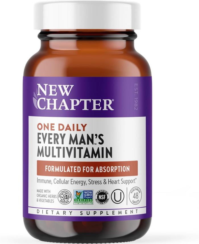 New Chapter Men's Multivitamin with Fermented Vitamin C, Vitamin D3, Vitamin B12, Selenium & Zinc - Every Man's One Daily, Made with Organic Vegetables & Herbs - 72 Tablets