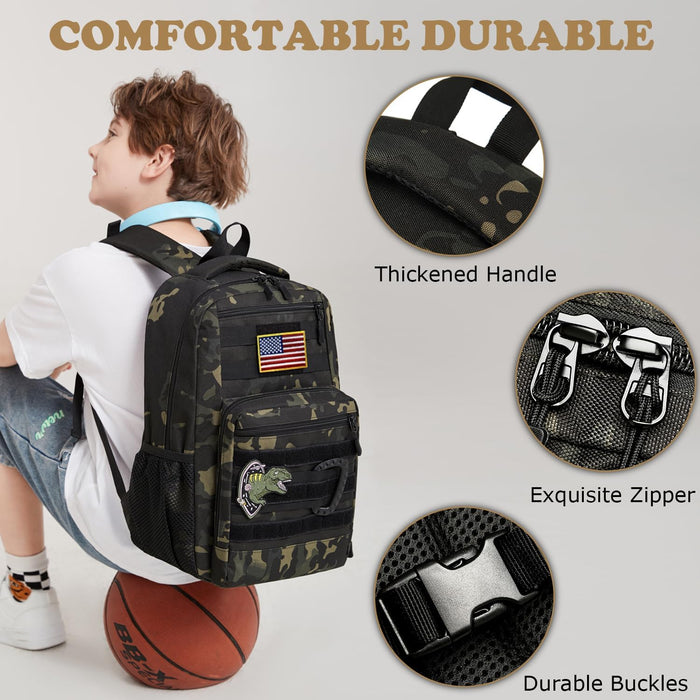 Kids tactical Backpack for Boys School Bag 20L mini Children Backpack for Outdoor Camping Travel (Black Camo)