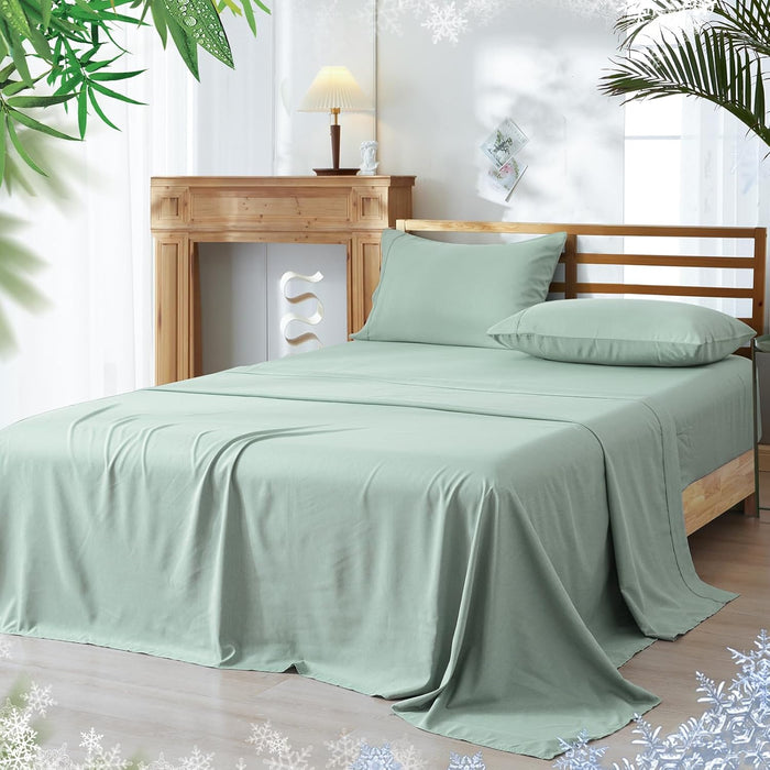 PHF Cooling Sheets Set California King Size, Rayon Derived from Bamboo & Polyester, Breathable & Wrinkle Free Silky Soft Bed Sheets, Wider Elastic Band 16" Deep Pocket Sheets & Pillowcase, Sage Green
