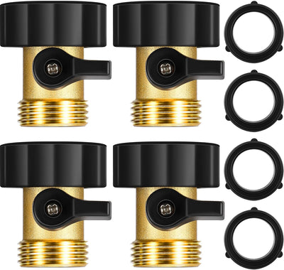Tudomro 4 Pack Garden Hose Shut Off Valve Durable Heavy 3/4 Brass Shut Off Valve for Garden Hose with Extra Pressure Washer Water for Household Cleaning