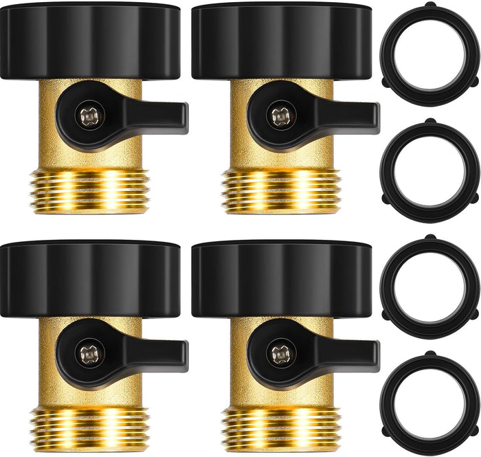 Tudomro 4 Pack Garden Hose Shut Off Valve Durable Heavy 3/4 Brass Shut Off Valve for Garden Hose with Extra Pressure Washer Water for Household Cleaning