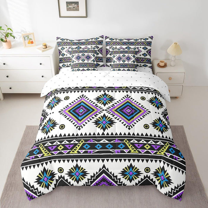 Feelyou Bohemian Bed Set For Kids Boys Girls Twin Size Geometric Striped 7 Pieces Beeding Set Ultra Soft Native American Design Boho Bed in a Bag with Comforter, Sheets, Pillowcases Western Room Decor