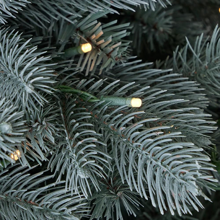 7.5FT Blue Spruce Christmas Tree by Seasonal LLC | 56" Diameter | Pre-Strung with 500 Warm White LED Lights | EZ-Connect Center Pole Light Connections | Hinged Branch Design