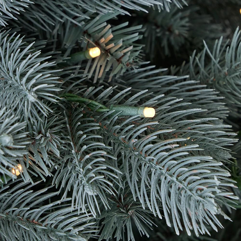 7.5FT Blue Spruce Christmas Tree by Seasonal LLC | 56" Diameter | Pre-Strung with 500 Warm White LED Lights | EZ-Connect Center Pole Light Connections | Hinged Branch Design