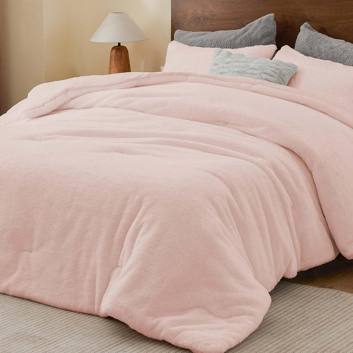 BEDELITE Faux Fur Fleece Queen Comforter Set - Fluffy & Warm Cream White Comforter Queen Size，Ultra Soft and Cozy Winter Bedding Set,Fuzzy Thick Bed Set,1 Comforter and 2 Pillowcases