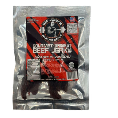 Big John's Macro Snax Anabolic Window Sweet & Spicy Brisket jerky for humans – High-Protein, Outdoor Snack Keto-Friendly, Low Fat, Post-Workout Fuel, Healthy Snack, Gourmet Jerky, On-the-Go – 6 Oz