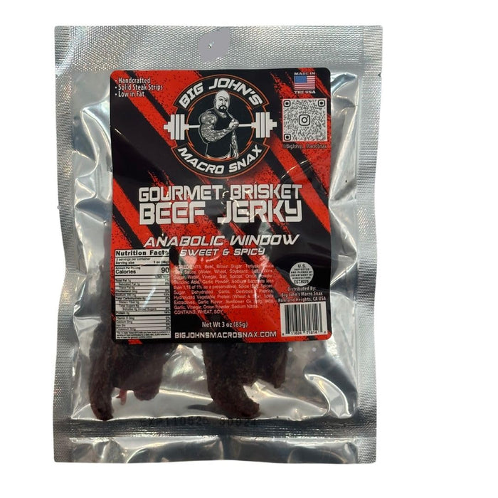 Big John's Macro Snax Anabolic Window Sweet & Spicy Brisket jerky for humans – High-Protein, Outdoor Snack Keto-Friendly, Low Fat, Post-Workout Fuel, Healthy Snack, Gourmet Jerky, On-the-Go – 6 Oz