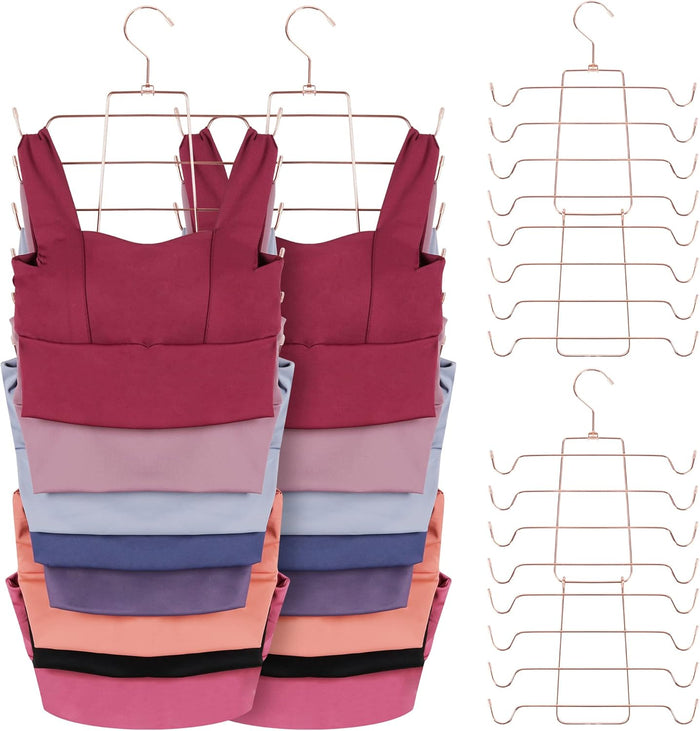 ZEDODIER 2 Pack Tank Top Hanger Space Saving, Bra Hangers for Closet Organizer, Hanging Bra Organizer Tank Tops Holder with 16 Hooks, Metal Closet Organizers and Storage Small Space Solutions, Silver