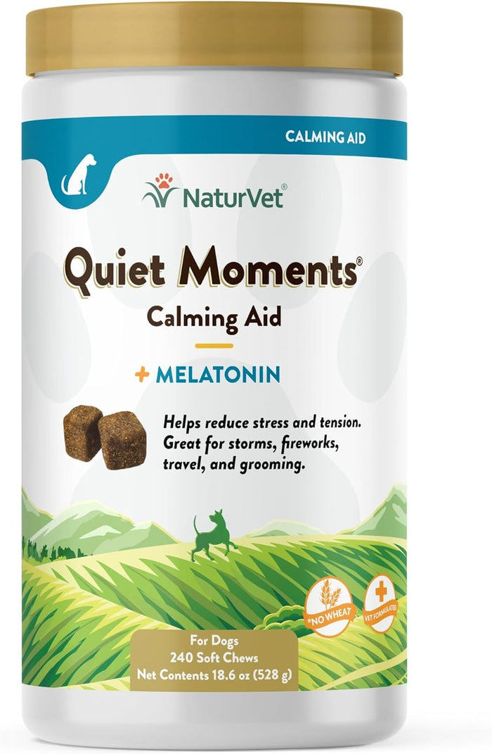 NaturVet Quiet Moments Calming Aid Melatonin Dog Supplement – Helps Reduce Stress in Dogs – for Pet Storm Anxiety, Motion Sickness, Grooming, Separation, Travel – 30 Ct. Tablets