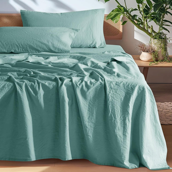 SONORO KATE 100% French Pure Linen Sheets, Breathable and Durable Linen Queen Size Sheets, Anti-Tear Linen Bed Sheets, Machine Washable, 16 Inch Deep Pocket - 4 Piece (Natural Linen, Queen)