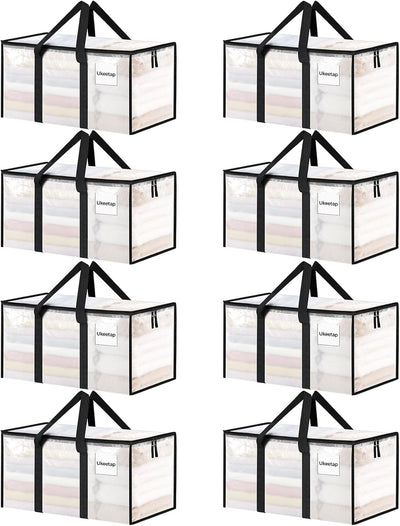 8 Pack Extra Large Heavy Duty Moving Bags, Clear Storage Bins with Lids, Reinforced Handles & Heavy-Duty Zippers Moving Boxes Storage Bags Totes for Clothes Packing, Dorms, College Supplies, Clear