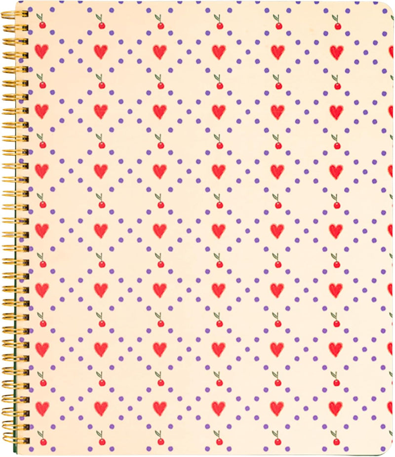 ban.do Floral Rough Draft Large Spiral Notebook, 11" x 9" with Pockets and 160 College Ruled Pages, Strawberry Fields