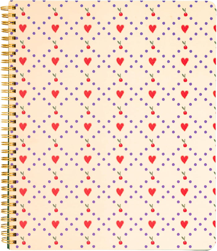 ban.do Floral Rough Draft Large Spiral Notebook, 11" x 9" with Pockets and 160 College Ruled Pages, Strawberry Fields