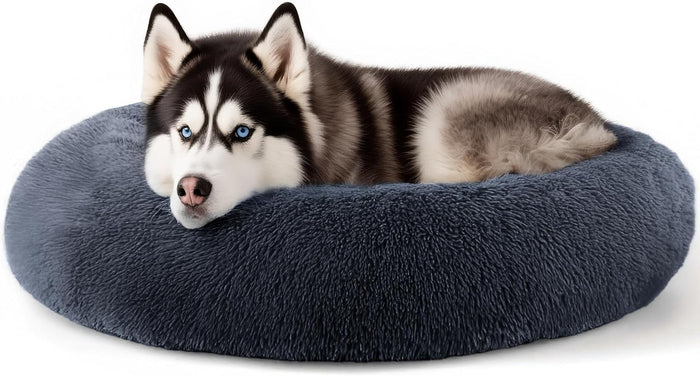 Hoewina Dog & Cat Bed for Indoor Cats, 20in Calming Donut Bed for Puppy and Kitten, Washable Round Fluffy Pet Bed for Small Medium Dogs and Cats (Light Grey)