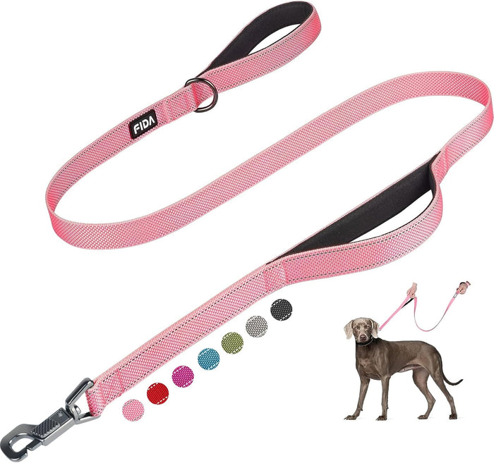 Fida 4 FT Heavy Duty Dog Leash with 2 Comfortable Padded Handles, Traffic Handle & Advanced Easy Snap Hook, Reflective Walking Lead for Large, Medium & Small Breed Dogs, Blue