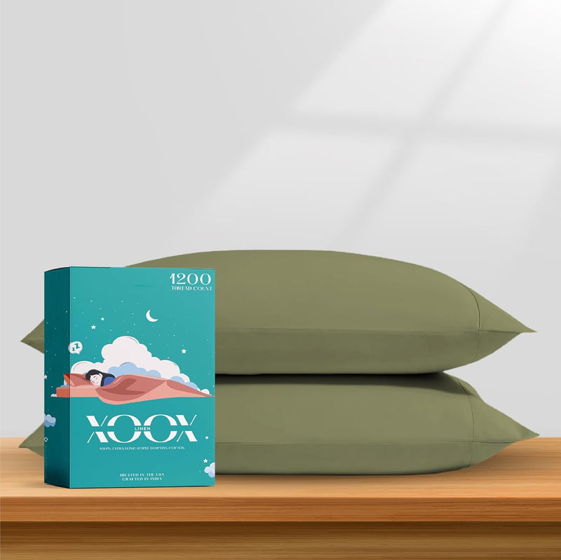 XOOX Linen 100% Egyptian Cotton King Size Sheets Set - Luxury 1200 Thread Count Egyptian Cotton Sheets King Size, 17" Deep Pocket, Soft, Cooling Sateen Weave Hotel Quality Bedding Set - Light Grey