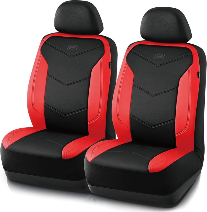 Skechers Memory Foam Seat Covers,Leather Car Seat Covers, Ultimate Comfort & Support Front Seat Covers Airbag Compatible, Automotive Universal Fit Most for SUVs, Vans, Sedans, Cars, Trucks,Black