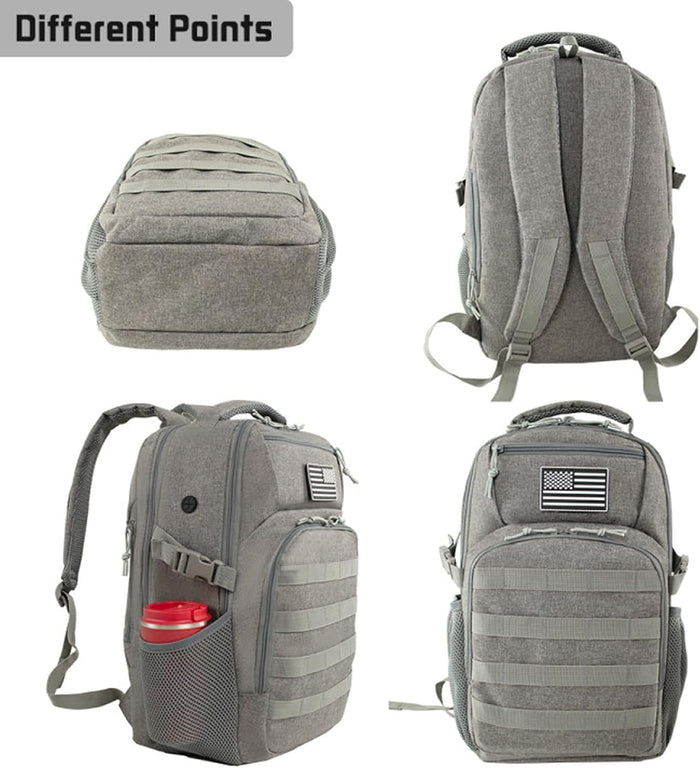 15.6'' Travel Laptop Backpack for Men, 30L Tactical College Backpacks with Water Pouches Both Sides, Portable Backpack for Men Women Business Work Bag Fight Approved - Grey Backpack