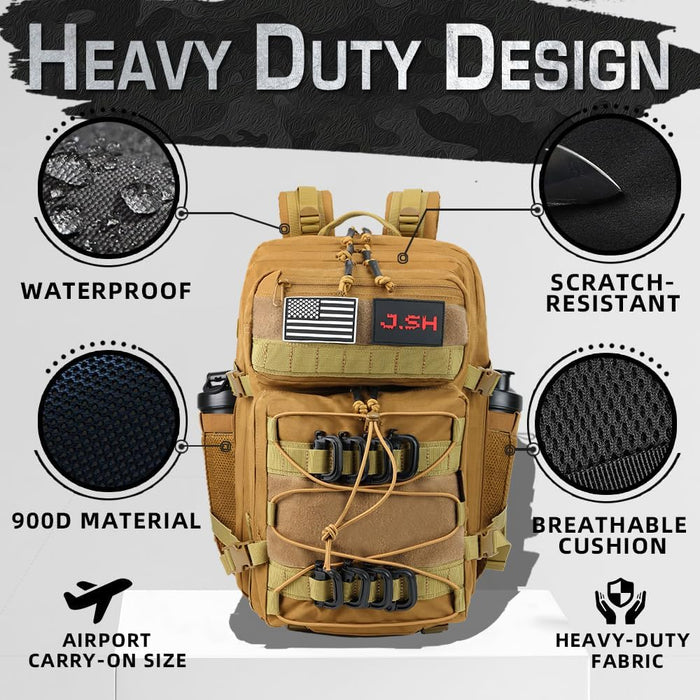 J.SH Military Tactical Backpack for Men 45L Large Capacity Backpack MOLLE 3 Days Assault Pack Bag Waterproof Durable Army Hiking - Khaki