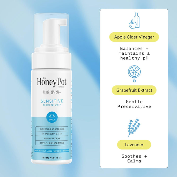 The Honey Pot Company - Sensitive Feminine Wash - Herbal Infused - PH Balanced Plant Based Natural Hygiene Products - 5.51 Fluid Oz
