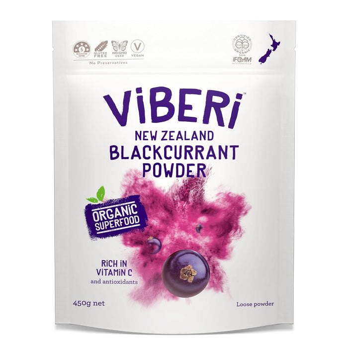 ViBERi Organic Blackcurrant Powder 450g (Loose Powder) | New Zealand Grown Superfruit | Naturally high in Vitamin C and Antioxidants | Ideal for Smoothies & Training Plans