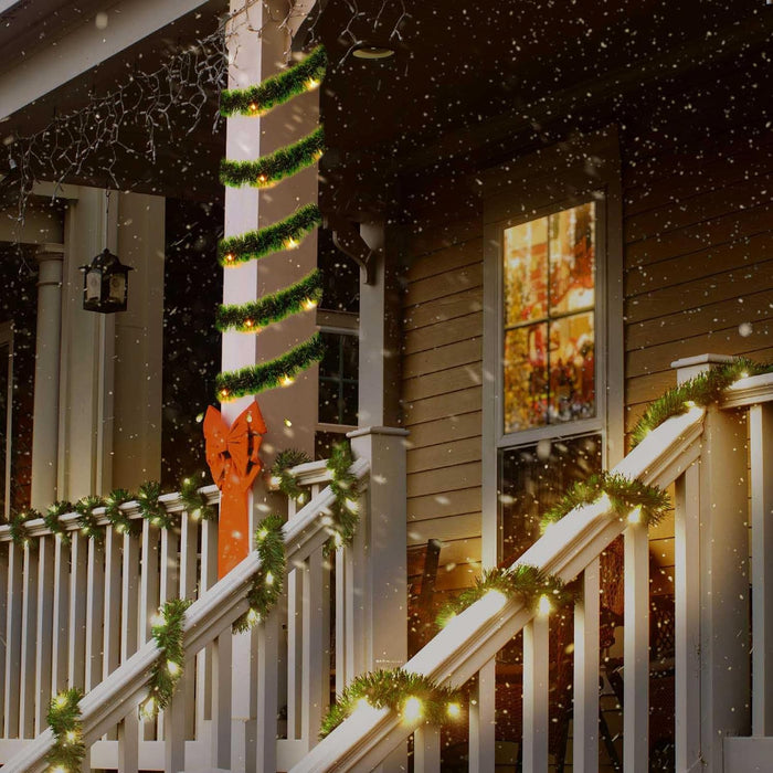 2 Pack Christmas Garland with Lights, Total 38 Feet 80 Led Battery Operated Pre-Lit Long Garland for Stairs Railing Fireplace Mantle Office Door Frame Decor Green Greenery Indoor Outdoor Decorations
