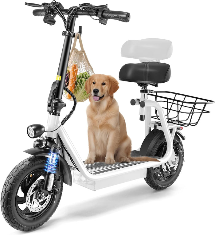 Caroma Peak 1200W/800W/500W Electric Scooter with Seat,14"/12" Fat Tire, Up to 30Miles and 20MPH Electric Scooter Adults&Teens, Adjustable E-Scooter with Shock Absorbtion and Basket