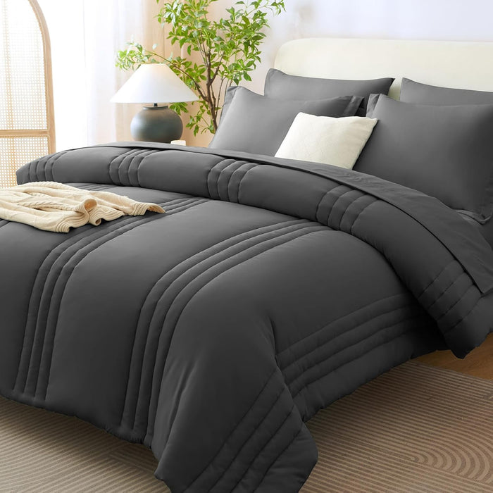CozyLux Queen Comforter Set - 7 Pieces Bed in a Bag Beige Comforters Queen Size Bed Set, Soft Bedding Set with All Seasons Comforter, Sheets, Pillowcases & Shams