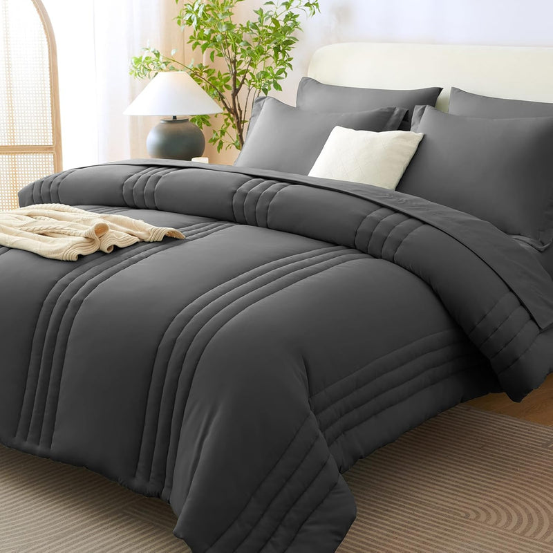 CozyLux Queen Comforter Set - 7 Pieces Bed in a Bag Beige Comforters Queen Size Bed Set, Soft Bedding Set with All Seasons Comforter, Sheets, Pillowcases & Shams