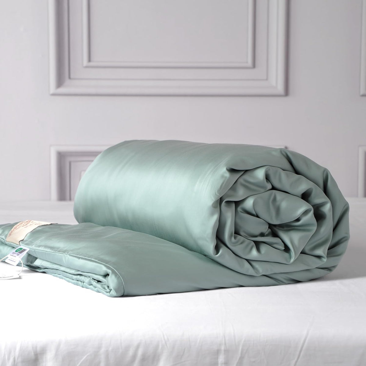 CUDDLE DREAMS Lightweight Silk Filled Comforter for Summer, Detachable Tencel Duvet Cover for Easy Care, Naturally Breathable (Celadon, Twin)