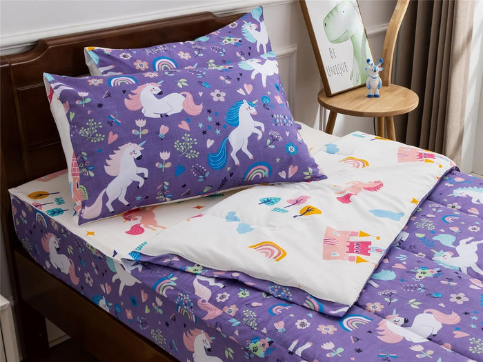 NTBED Rainbow Printed Zipper Bedding Sets Twin Lightweight Microfiber Heart Comforter Set with Fitted Sheet Pillow Covers,Beige