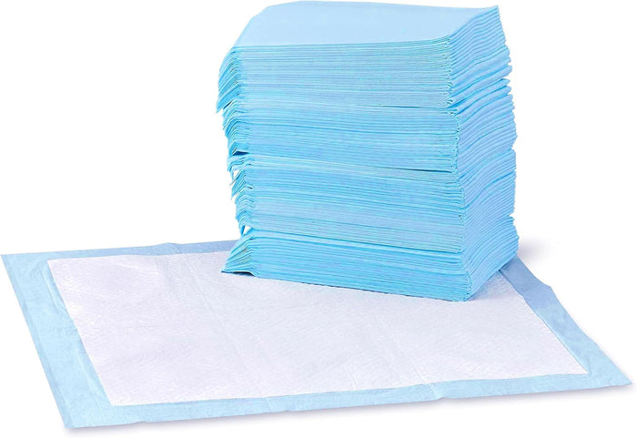Amazon Basics Dog and Puppy Pee Pads, 5-Layer Leak-Proof Super Absorbent, Quick-Dry Surface, Potty Training, Regular (22x22"), 50 Count, Blue & White
