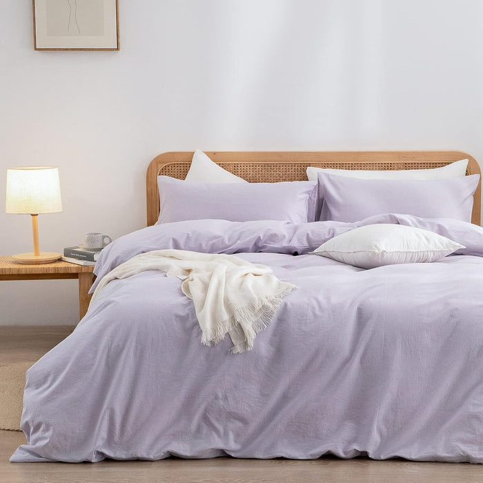 BESTOUCH Duvet Cover Set 100% Washed Cotton Linen Feel Super Soft Comfortable Chic Lightweight 3 PCs Home Bedding Set Solid Cornflower Blue Full/Double