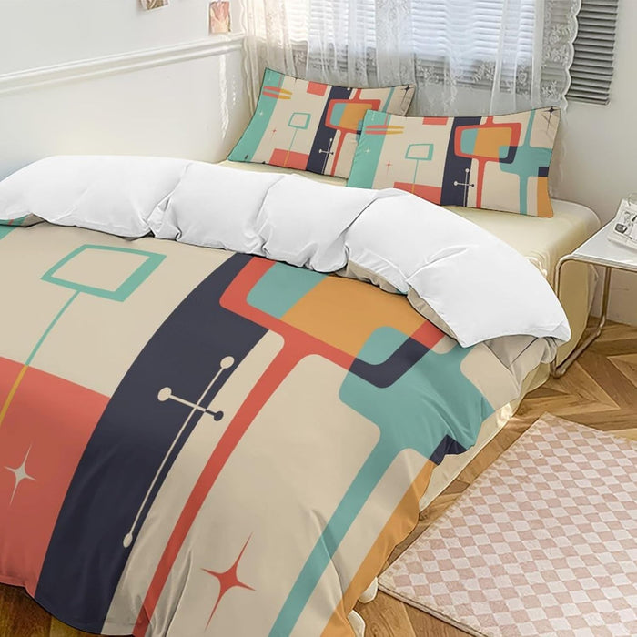 Modern Mid Century Duvet Cover, Vintage Geometry Bedding Sets Soft Comforter Cover，Aesthetic Abstract Art Bedding 3 Piece (1 Duvet Cover 86"x70" + 2 Pillow Sham 20"x30")