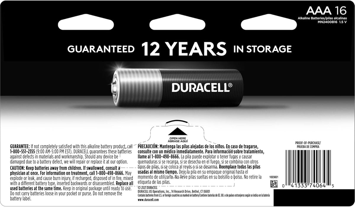 Duracell Coppertop AAA Batteries with Power Boost Ingredients, 16 Count Pack Triple A Battery with Long-lasting Power, Alkaline AAA Battery for Household and Office Devices