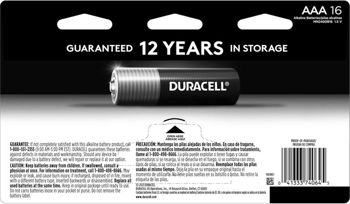 Duracell Coppertop AAA Batteries with Power Boost Ingredients, 16 Count Pack Triple A Battery with Long-lasting Power, Alkaline AAA Battery for Household and Office Devices