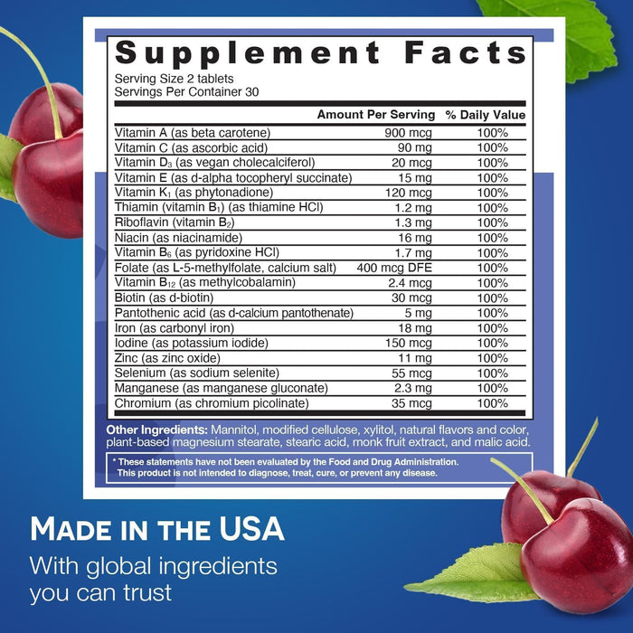 EZ Melts Dissolvable Multivitamin with Iron for Women and Men, Sugar-Free, 1-Month Supply - 1 Pack