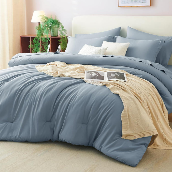 CozyLux Queen Comforter Set Dark Grey, 7 Pieces Bed in a Bag Queen Comforter Set with Sheets, Bedding Sets with Down Alternative Comforter, Fitted Sheets, Flat Sheets, Pillow Shams and Pillowcases