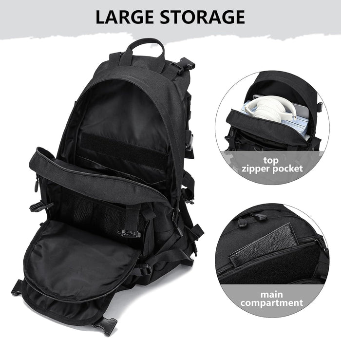 25L Small Tactical Backpack For Men, Military Waterproof Backpack With Multiple Pockets, 3-Day Bug Out Bag Molle Backpacks For Camping Hiking Military Traveling (Black)