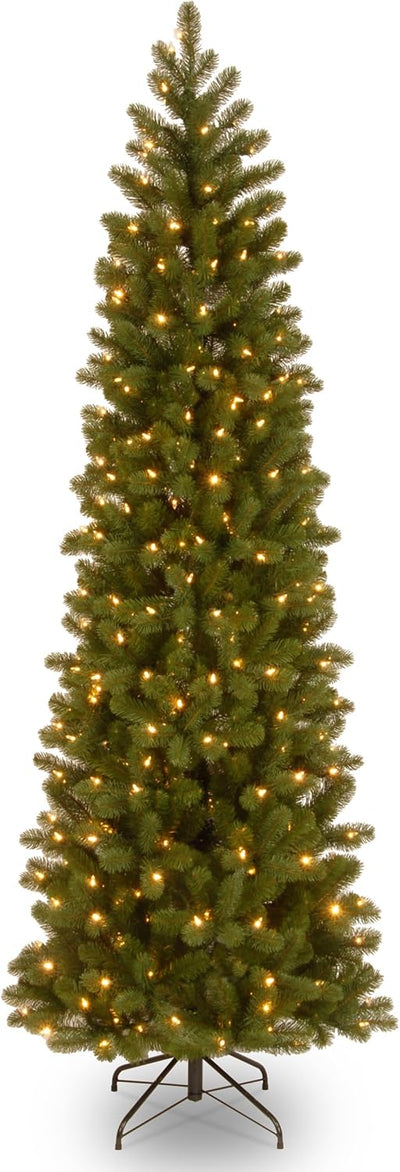 National Tree Company Pre-Lit 'Feel Real' Artificial Slim Downswept Christmas Tree, Green, Douglas Fir, Dual Color LED Lights, Includes PowerConnect and Stand, 6.5 feet