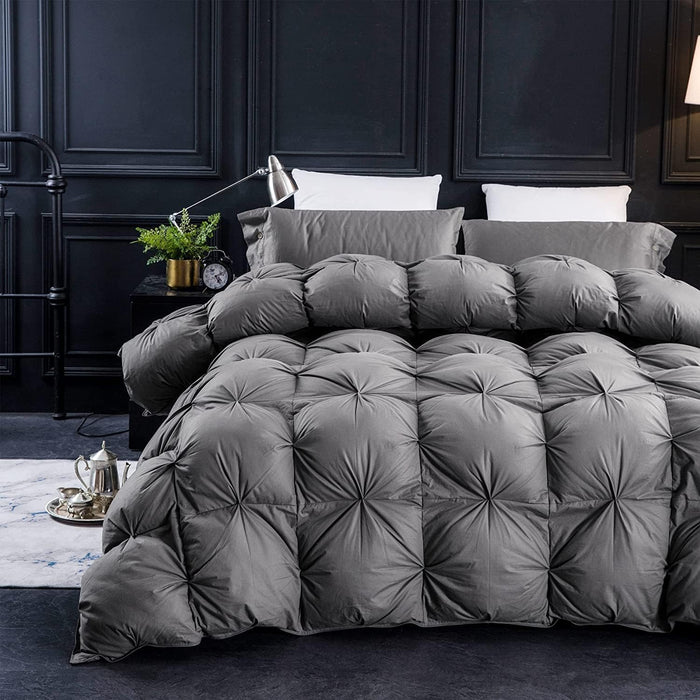 Three Geese Pinch Pleat Waterfowl Feathers and Down Comforter Cal King Size Duvet Insert,750+ Fill Power,1200TC 100% Cotton, Premium All Seasons Aqua-Sky Warm Hotel Comforter with 8 Tabs.