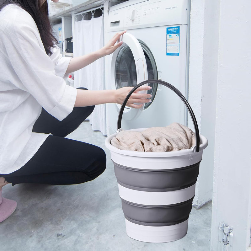 10L /2.6 Gal Large Collapsible Bucket with Handle - Portable Silicone Mop Bucket for Cleaning, Camping, Car Washing - Space-Saving for Outdoor, Fishing, Household – Pair of Silicone Gloves for Free