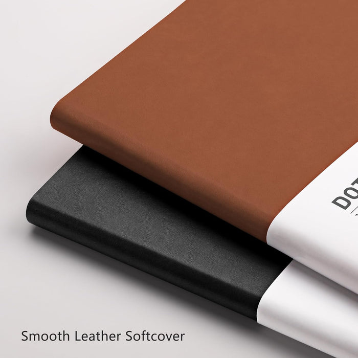 RETTACY Bullet Dotted Journal Notebook, 2-Pack, 192 Numbered Pages per Pack, B5 Medium Size (7.6'' × 10''), Leather Softcover, 100 GSM Thick Paper, for Bullet Journaling (Black & Brown)